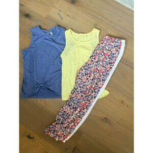 Zella Girl Floral Print Side-Stripe Track Pants, Yellow & Blue Sleeveless Tees